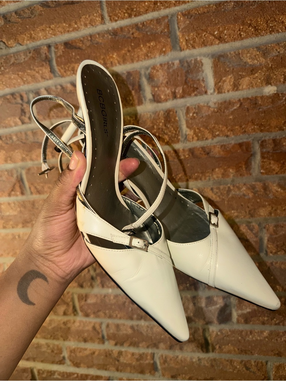 BCBGirls Cream Pointed Toe Slingback Heels - Picture 4 of 6